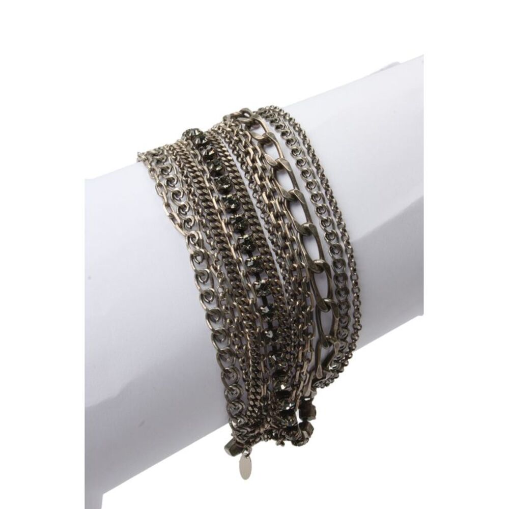 Lanvin Womens Silver Tone Crystal Multistrand Chain Bracelet 9"